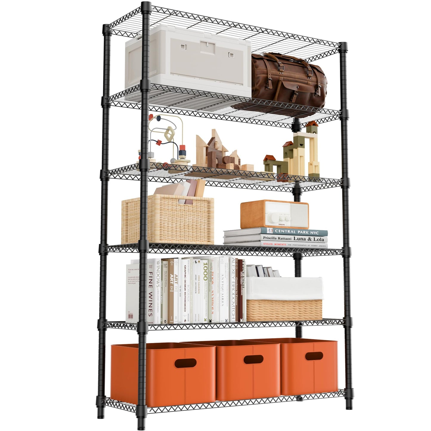M MZG 2100LBS 47.2" W 6 Tiers Shelf Storage Shelves Metal Shelving Unit Heavy Duty Garage Shelving Adjustable Wire Shelves for Pantry,Kitchen,Garage,Basement,Black 17.7" D x 47.2" W x 82.4" H