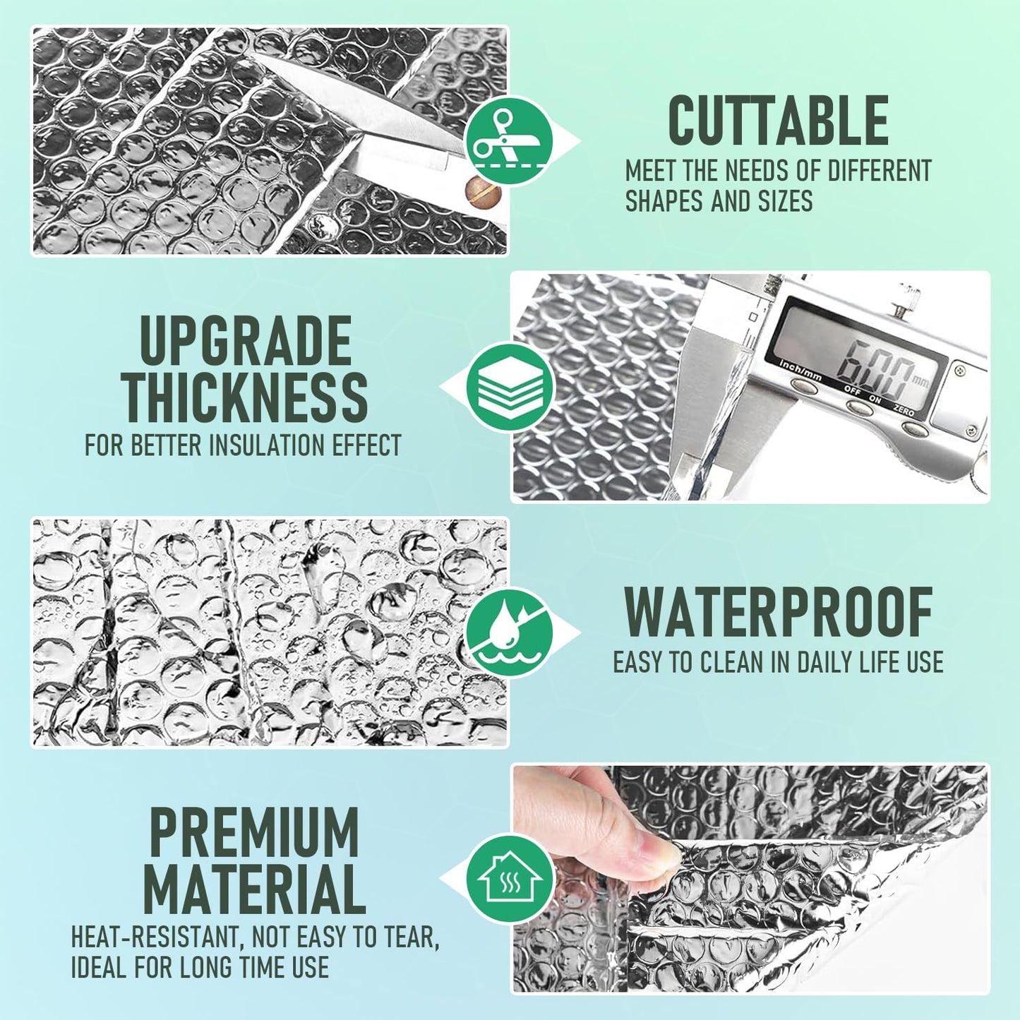 16pcs 24"x 47" Garage Door Insulation Kit for 2 Car, 6mm Thick Double Bubble Panels Reflective Aluminum Foil Summer&Winter Barrier Sheets for Garage Greenhouse Attics Walls
