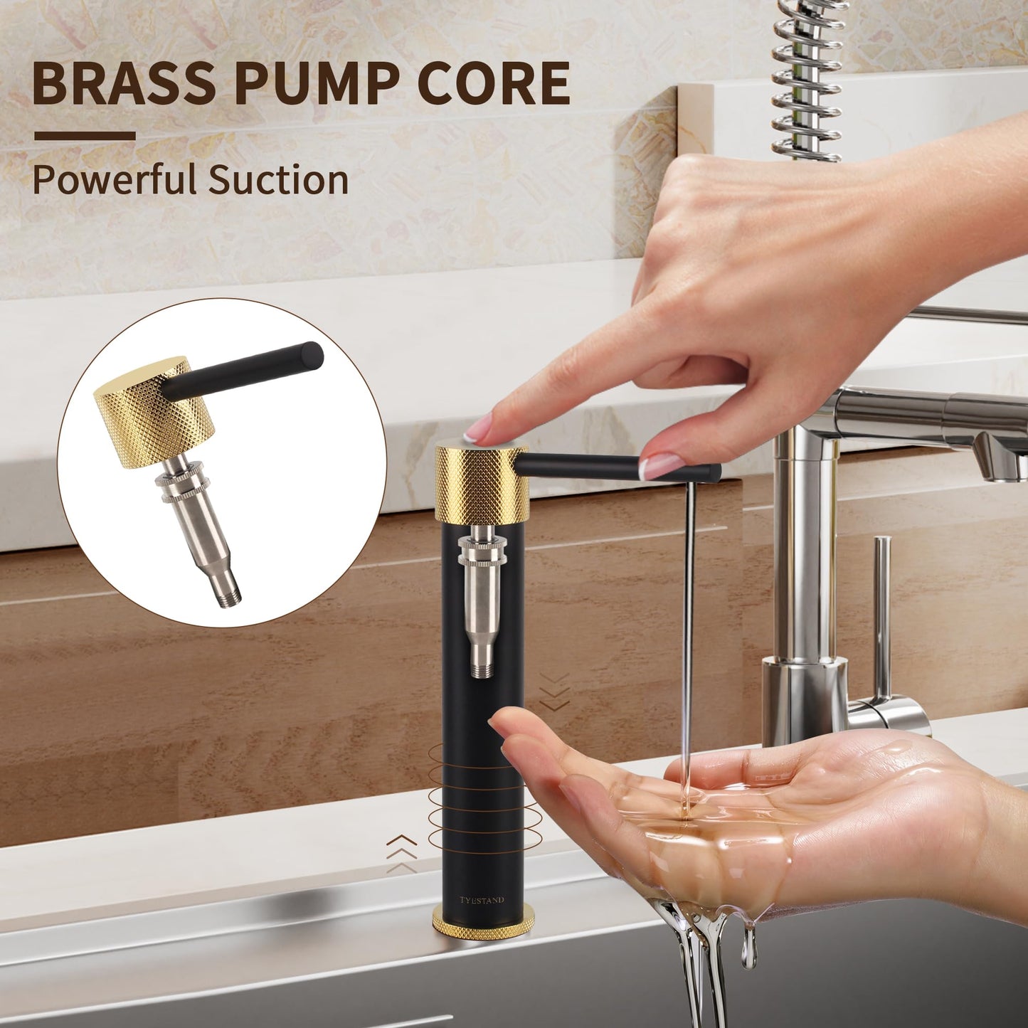 TYESTAND SD-100 Sink Soap Dispenser Brass Pump Head Built in Soap Dispenser for Kitchen and Bathroom Sink with 1000ml Bottle and 59"(1.5m) Extension Tube Kit (Black)