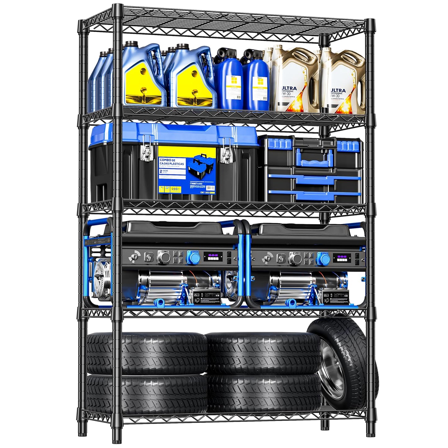 IZEUK 5-Tier Heavy Duty Metal Storage Shelving Unit (Black, 17.7" D x 47.2" W x 72.3" H, 1750 lbs Capacity), Adjustable Steel Wire Rack Shelf Organizer for Garage, Kitchen, Basement, Laundry, Office