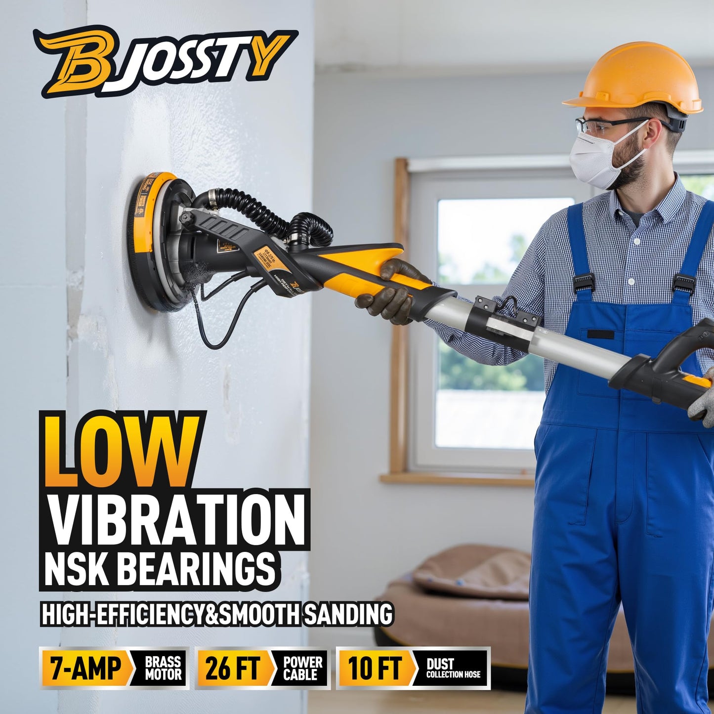 Drywall Sander with Vacuum Dust Collector, High Power 7.1-AMP Electric Sander for Drywall, 99% Dust Removal, 7 Variable Speed 950-1850RPM, Dustless Wall Sander for Drywall, Popcorn Ceiling etc