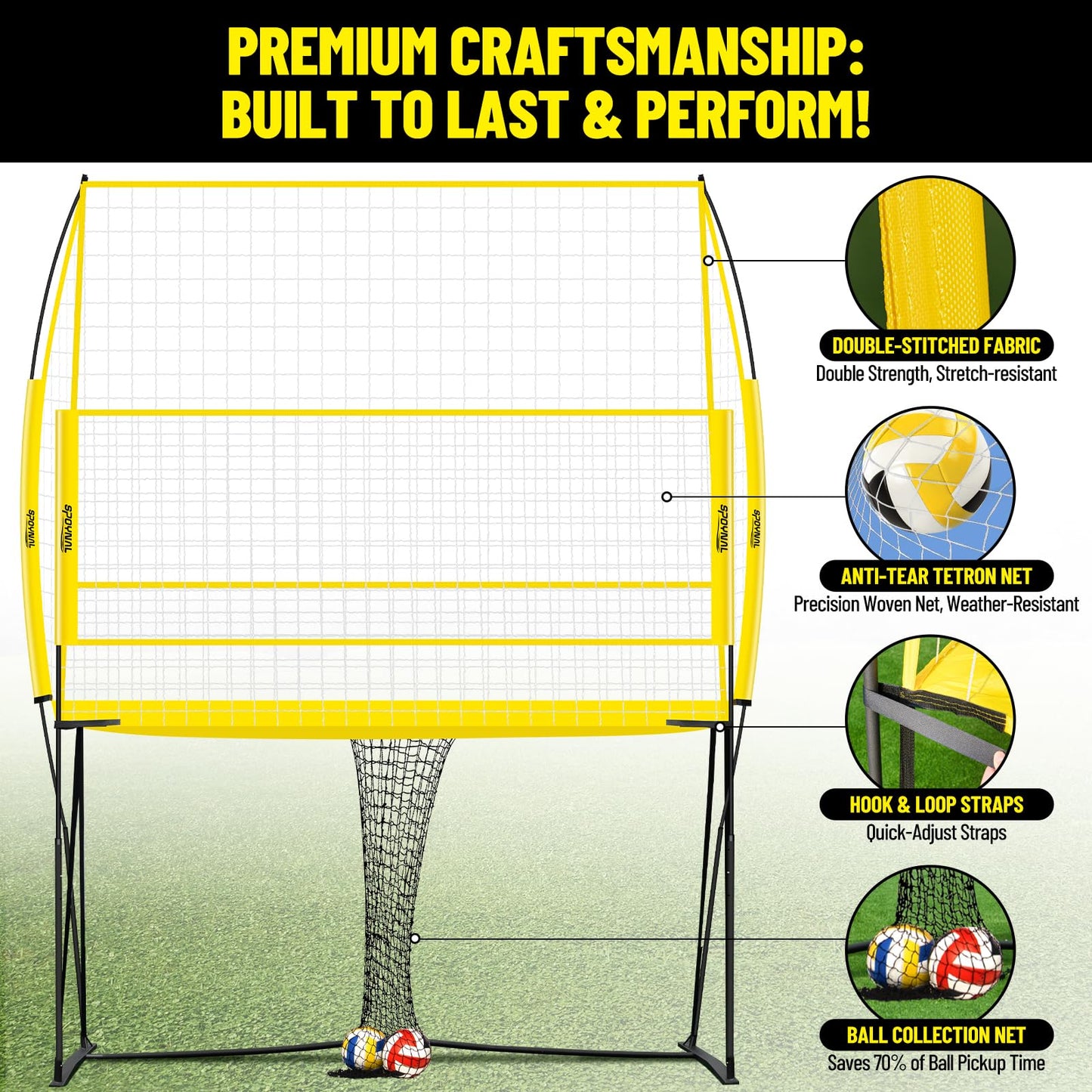 Volleyball Training Equipment, Adjustable Height Volleyball Net for Backyard Training - Portable Outdoor Volleyball Set with Durable Net & Tool-Free Setup for Serving, Hitting, and Spiking Practice