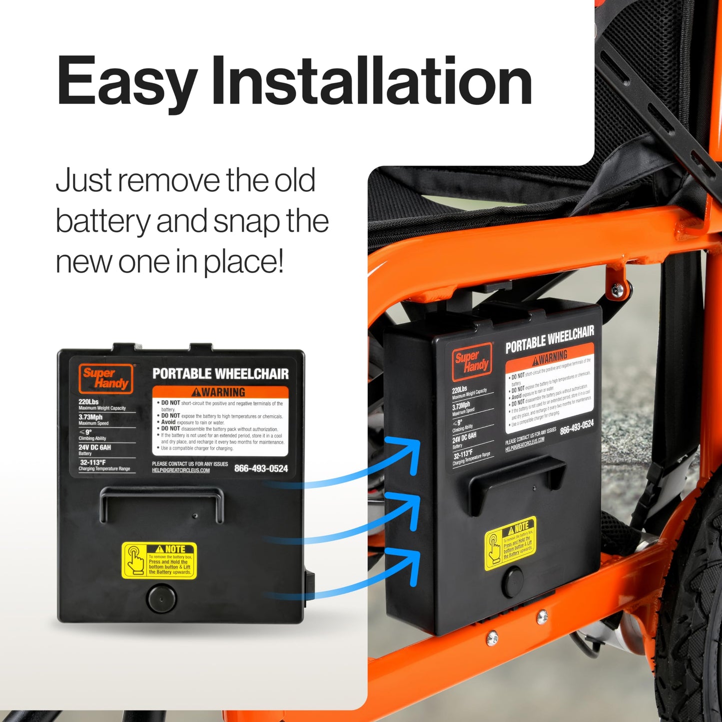 SuperHandy Wheelchair Replacement Battery - 24V 6Ah Lithium Extended-Life, Lightweight & Portable for Enhanced Mobility and Prolonged Use