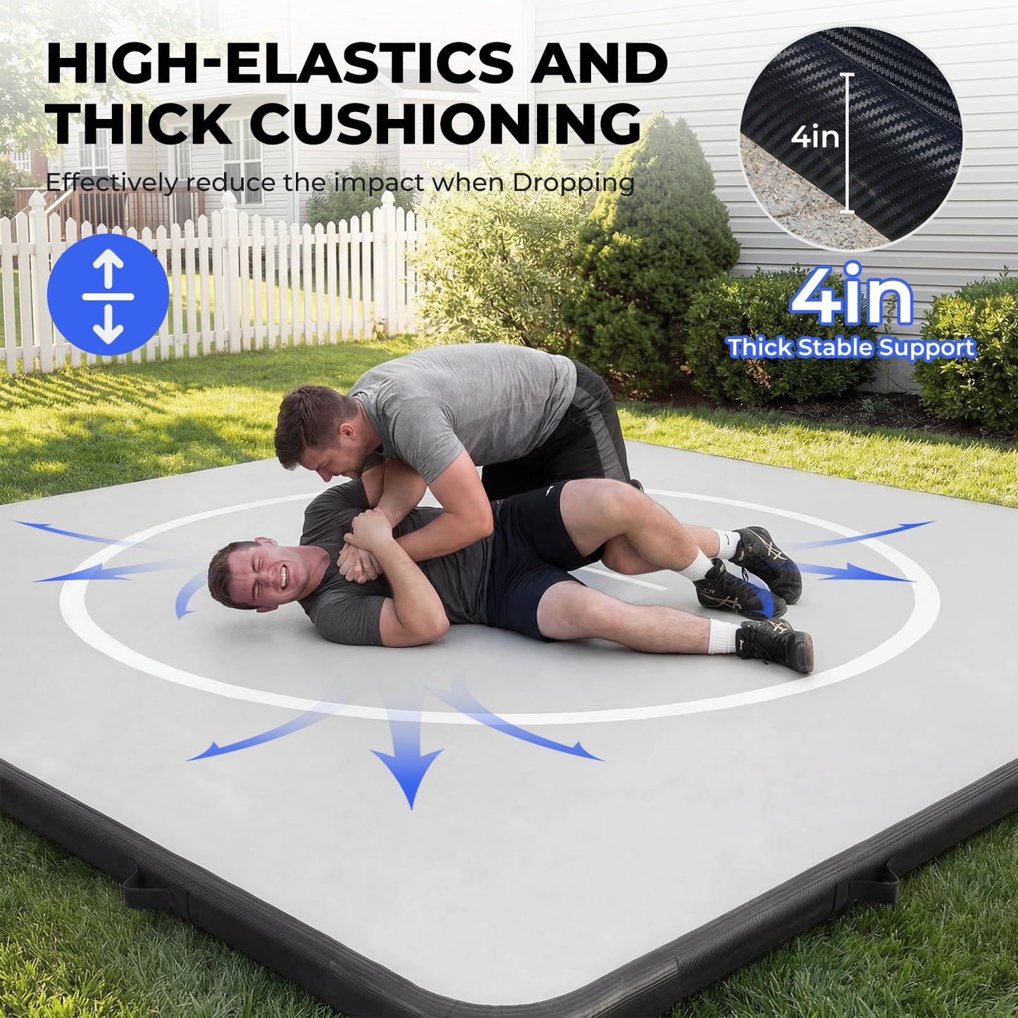 Wrestling Mat Inflatable 10x10 FT Flodable Jiu Jitsu Mats Portable 4” for Home Training, BJJ, MMA, Grappling, Judo, Martial Art, Boxing Indoor Outdoor (Carbon Grey, 10 ft x 10 ft x 4 in)