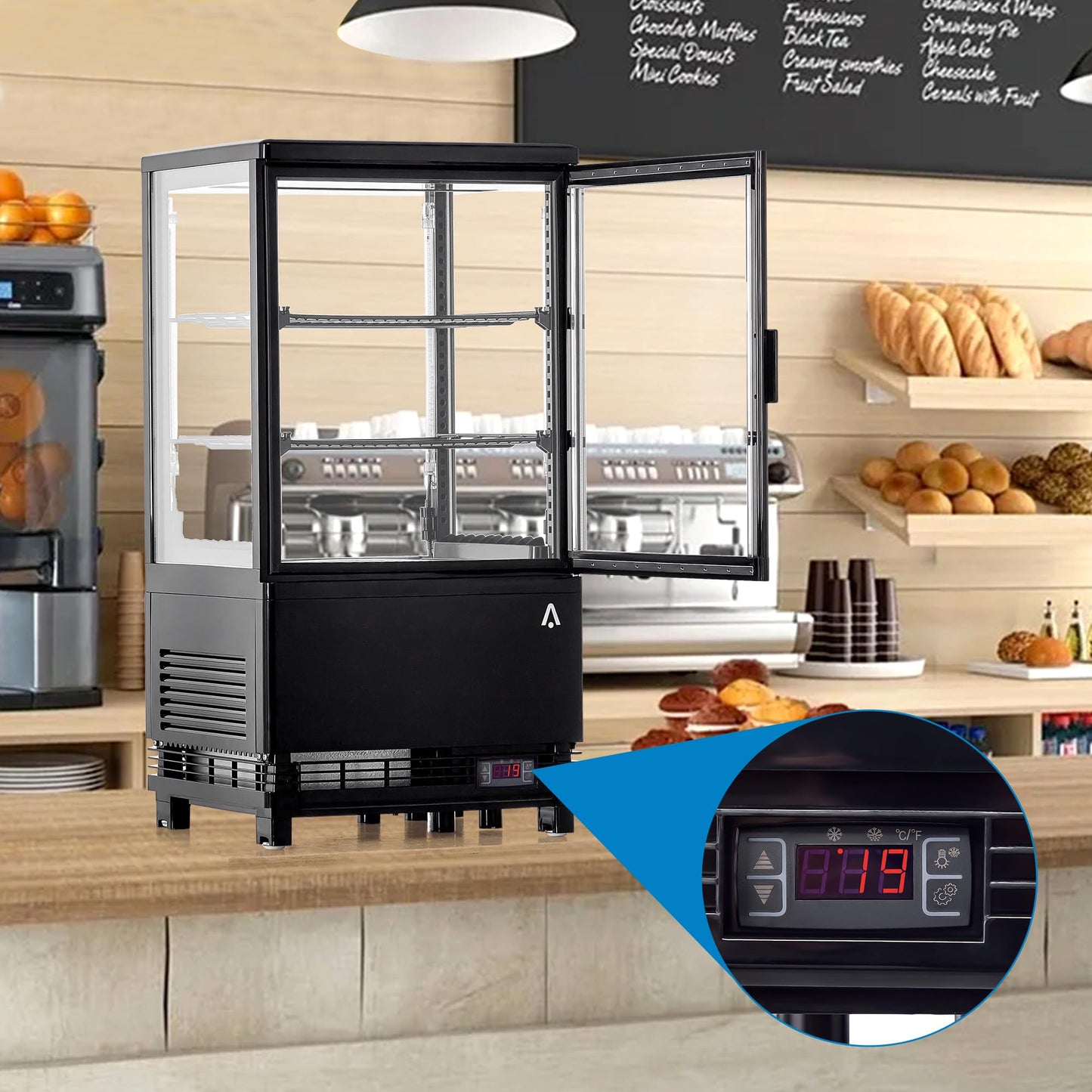 Commercial Refrigerator Display Case, 2.1 Cu.FT Single-Door Display Fridge, Display Case with Interior LED Lighting, Double-Layered Glass Commercial Countertop Bakery Display Refrigerator, 110V