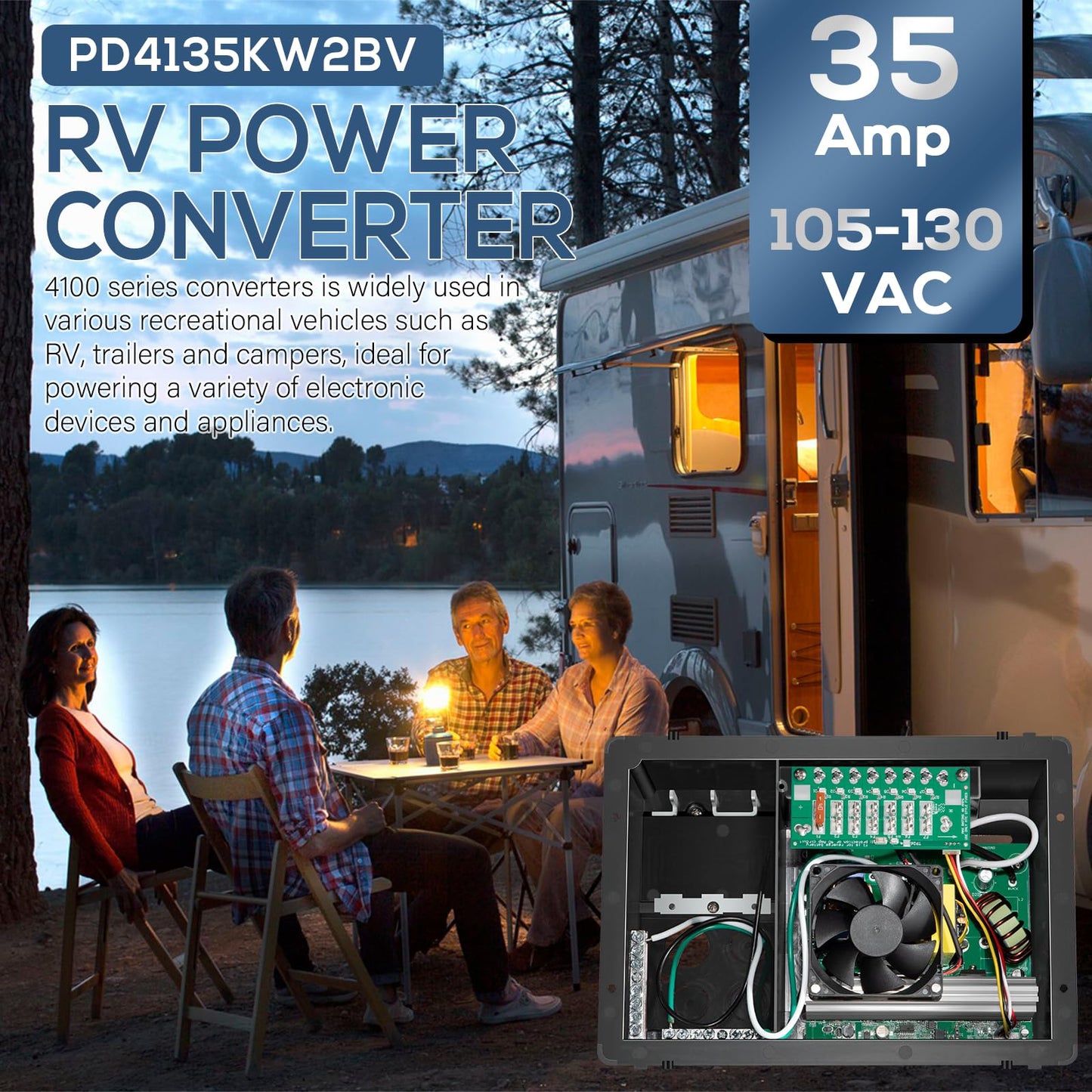 PD4135KW2BV 35 Amp RV Power Converter Panel Converter 105-130VAC to 13.6VDC 35 Amps for Inteli-Power 4100 Series, Replaces for WFCO 8735