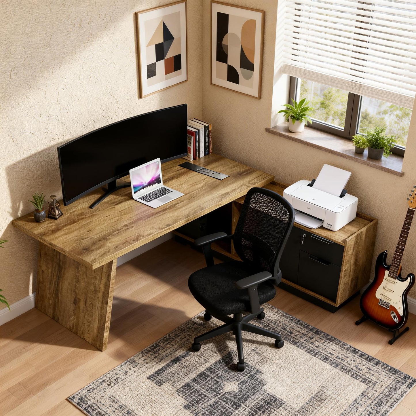 ONNAHOMEStlyle L-Shaped Executive Desk (71" or 79") | with Built-in Dual Charging & Wireless on Desktop | Drawers & Printer Space, Modern Office Desk for Home & Business Offices(Right)