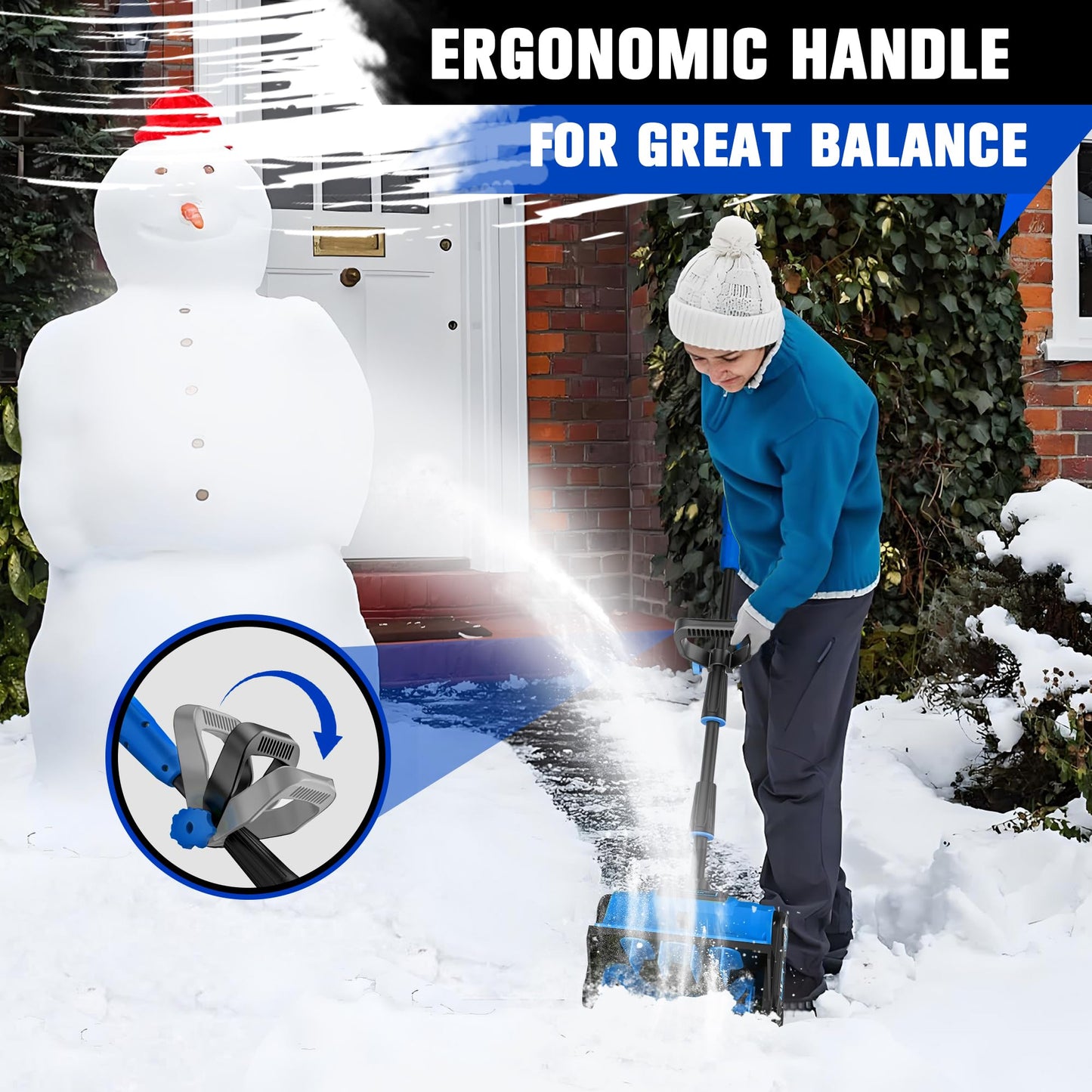 VOTLEMI Cordless Snow Shovel, 13 Inch Electric Snow Shovel with Directional Plate, Brushless Cordless Snow Blower for Pathway, Patio, Deck, Driveway, Blue