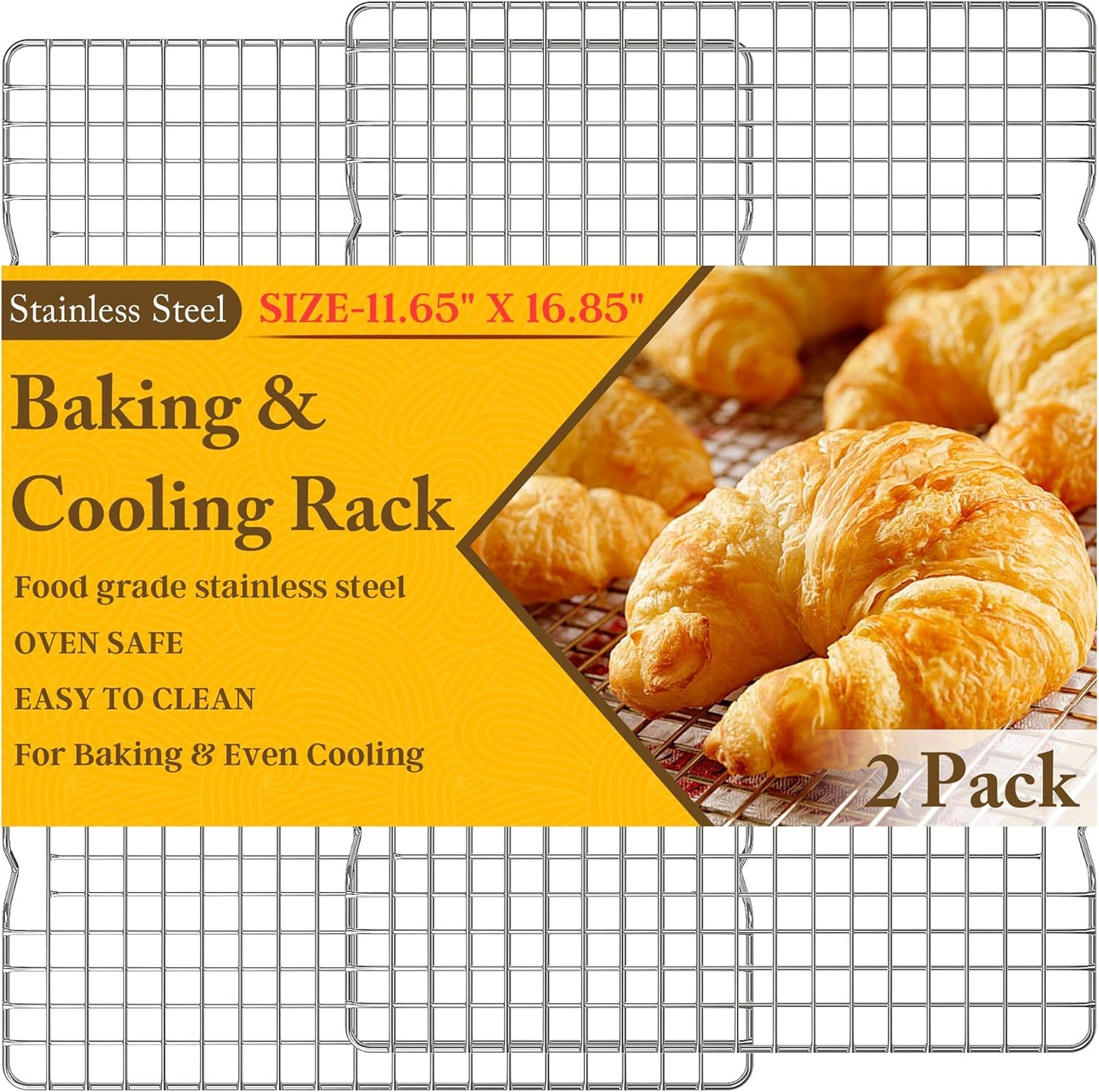 Skiennix Cooling Racks - Heavy Duty Stainless Steel Wire Racks for Baking & Grilling | 11.65''x16.85'' Silver