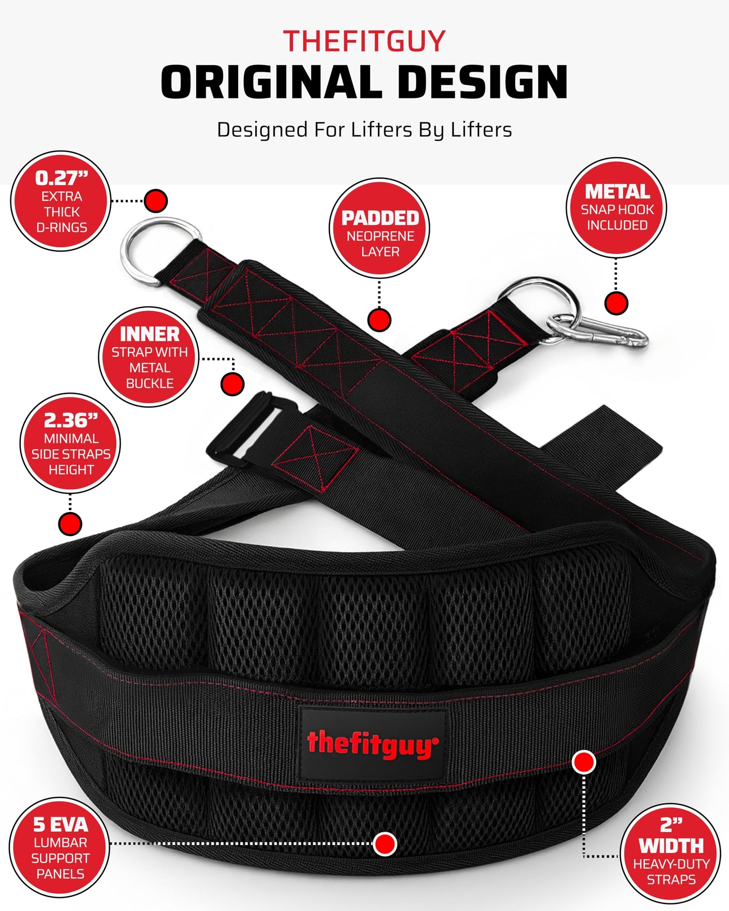 THEFITGUY Ultimate Belt for Belt Squats, Rack Attachment and Squat Machine, Structured Back Support, Stays Low During Down Movement, Padded Hip & Thigh Area, Buckle Strap - No Sliding Down, Heavy Duty