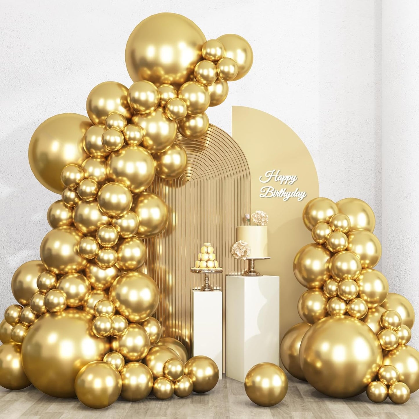 RUBFAC Gold Balloons - 135pcs in Various Sizes for Stunning Garland & Arch Decorations | Birthday & Wedding