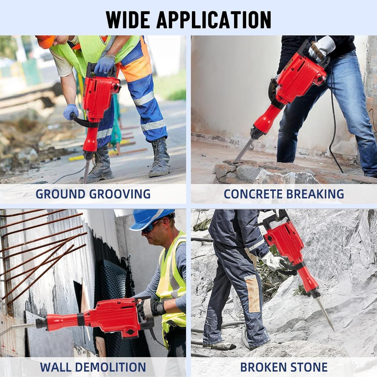 1700W Heavy Duty Electric Jack Hammer,Demolition Power Tool Kit With 3 Chisel Bits,Carrying Case & Safety Gloves for Concrete,Brick and Masonry, 3-Piece Set