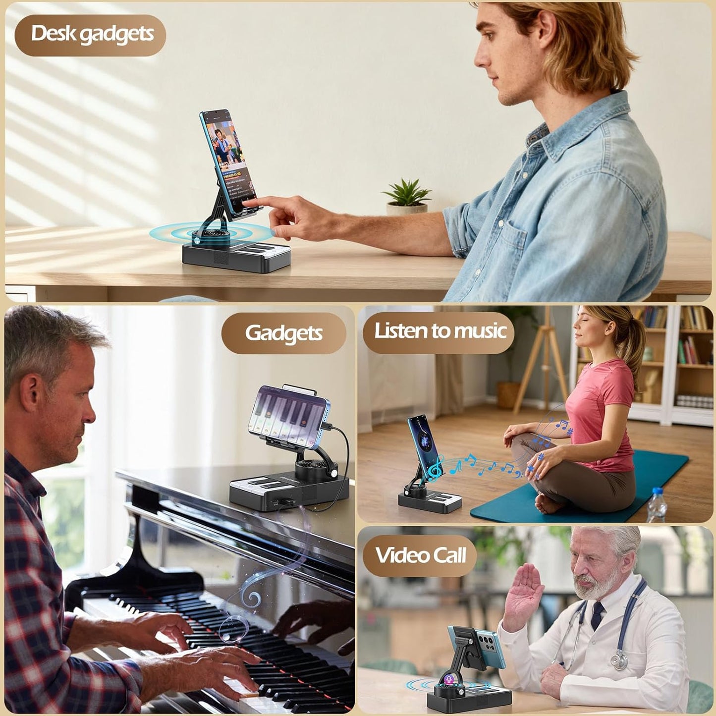 JTEMAN Cell Phone Stand with Bluetooth Speaker and Charging Stand,Piano Keys Design,Music Lovers & Teacher