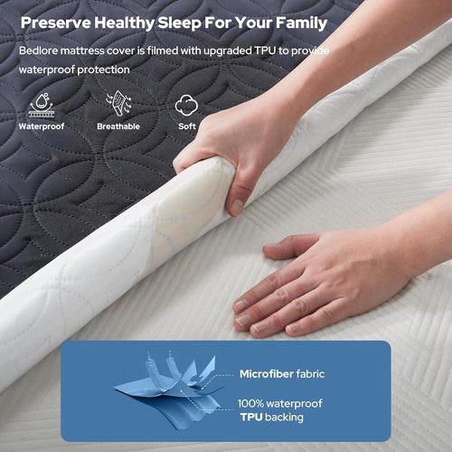 BEDLORE Waterproof Mattress Protector - Soft Queen Size Pad with Deep Pocket (6"-18" Depth) | Navy Blue