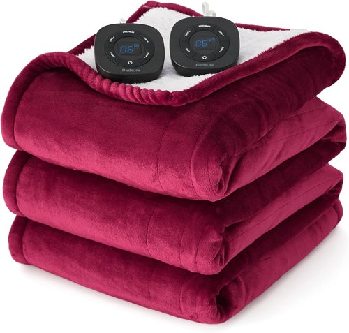 Bedsure Electric Blanket - Queen Size Heated Blanket with Dual Control, Fast Heating, 10 Settings (84x90 inches, Burgundy)