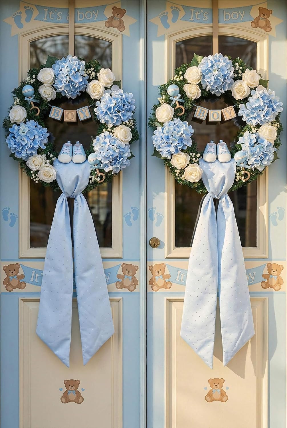 YKW Baby Blue Rhinestone Wreath Sash - 54x5 Inch Sparkle Ribbon for Christmas & Wedding Decor