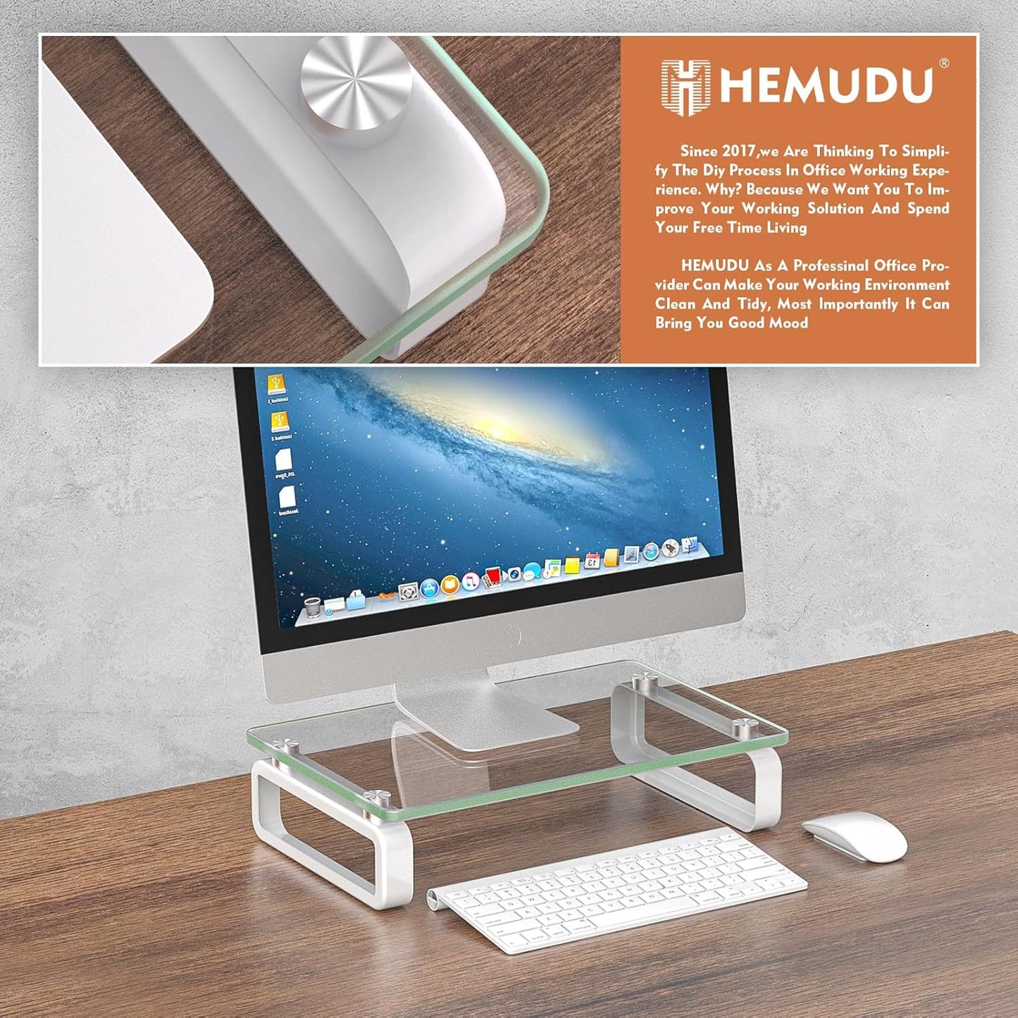 HD02T-001 Hemudu Clear Computer Monitor Stand Riser Multi Media Desktop Stand for Flat Screen LCD LED TV