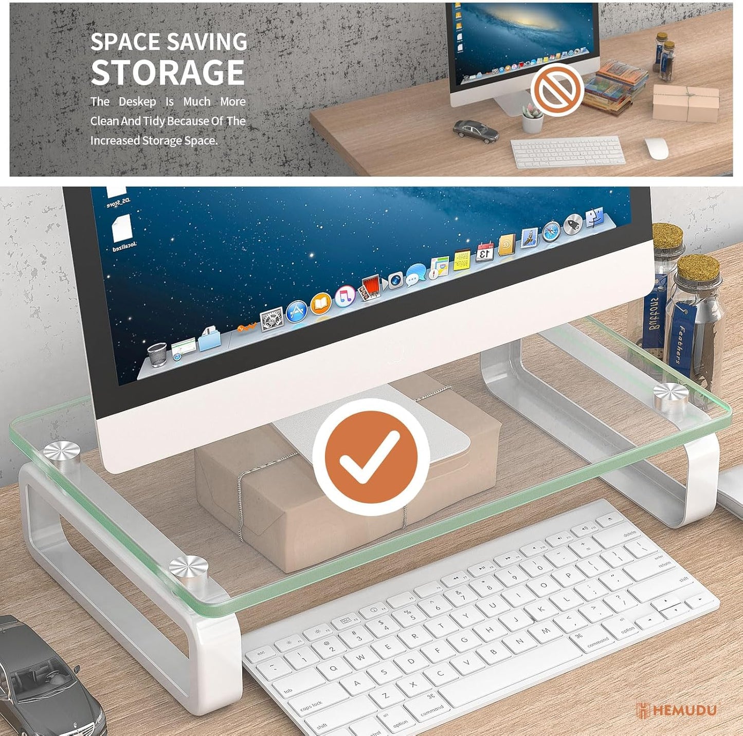 HD02T-001 Hemudu Clear Computer Monitor Stand Riser Multi Media Desktop Stand for Flat Screen LCD LED TV