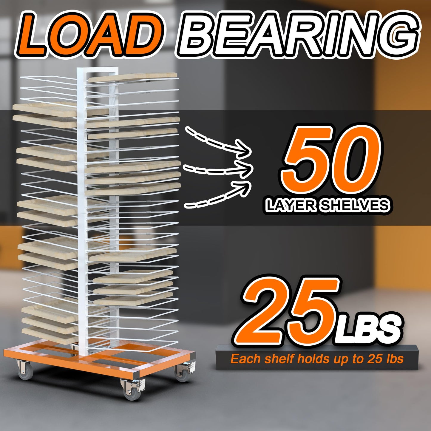 Tredre 50 Shelves Paint Drying Rack with 4 Casters for Cabinet & Full-Size Doors, Art Studio – Space-Saving, Movable, 2.1" Shelf Spacing & 25lbs Capacity per Shelf