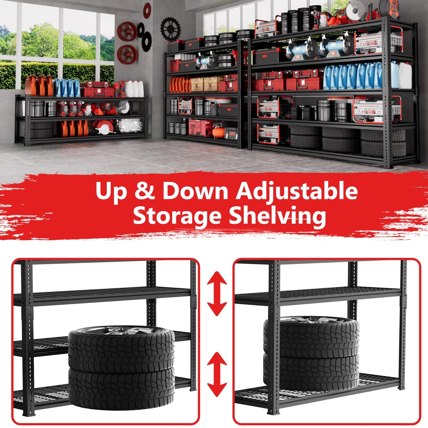 Storage Shelves, Garage Shelving Heavy Duty 3300 LBS Capacity, 55"L x 24"W x 78"H Adjustable Metal Shelving Organizer Wire Rack, 5 Tier Utility Shelf Unit for Pantry Closet Warehouse Organization