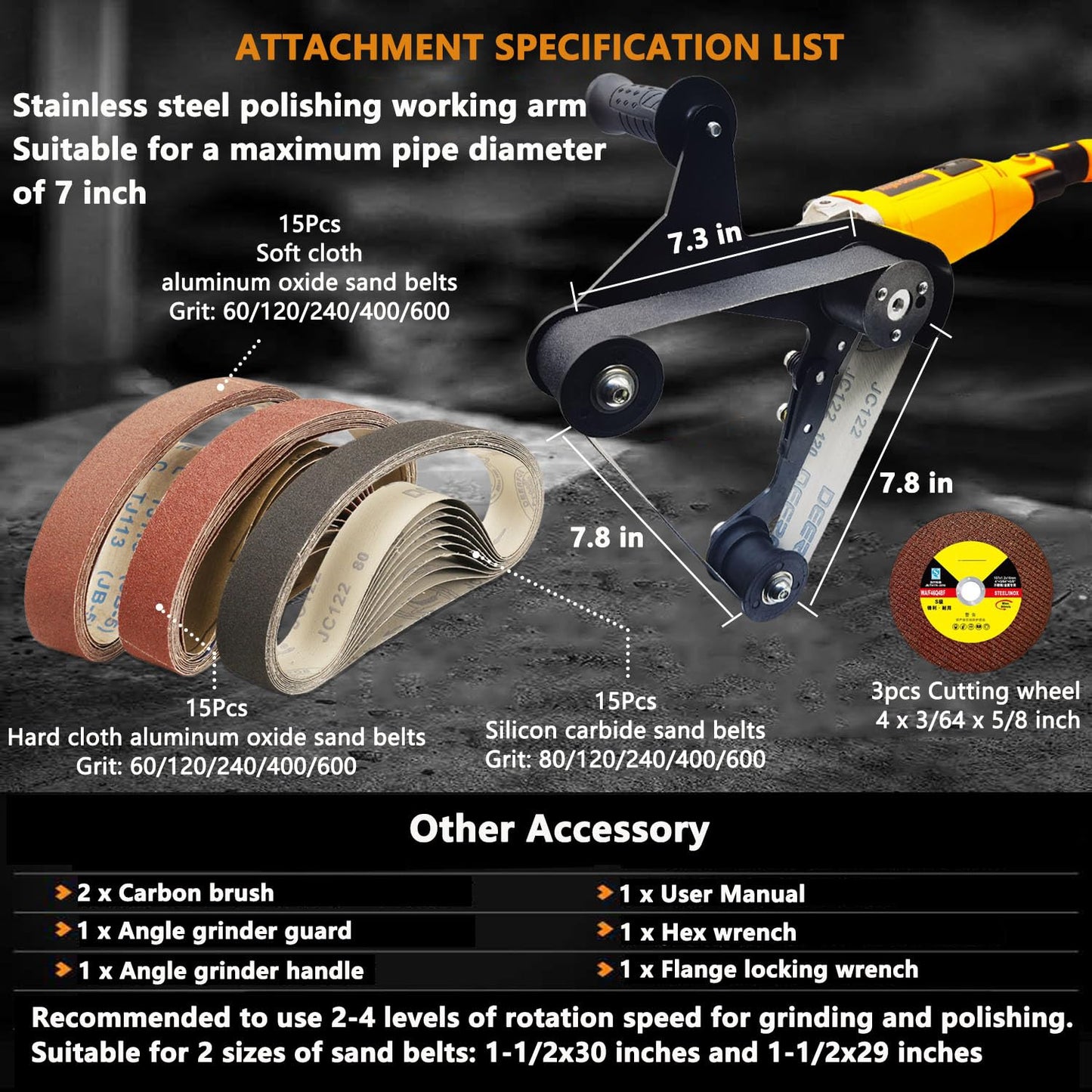 Hangjiatool Pipe Tube Polisher Sander,1280W High-power Industrial Grade Pipe Belt Sander with 6 Variable Speeds,Professional Polishing Tools for Grinding, Polishing,and Rust Removal.