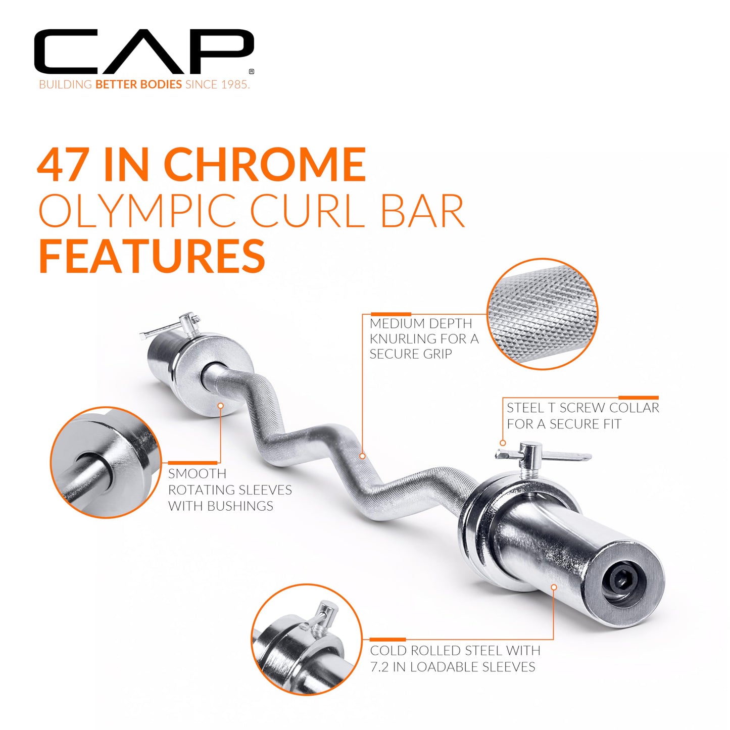 CAP Barbell 47-Inch Olympic Curl Bar - Black | Curl Barbell for Bicep and Tricep Workouts, Strength Training, and Weightlifting