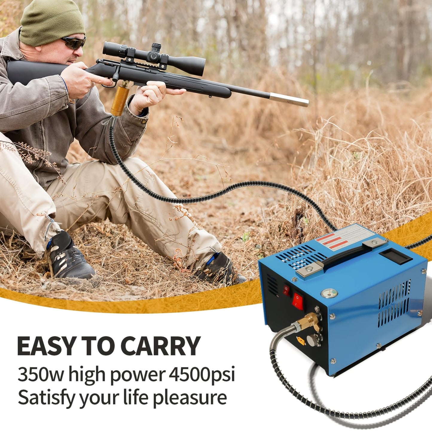 PCP Air Compressor 4500Psi/30Mpa Water/Oil Free PCP Air Pump Rifle,12V Automotive DC 110V AC PCP Airgun Compressor With Power Converter,Built-in Fan,Suitable for Paintball (Blue)