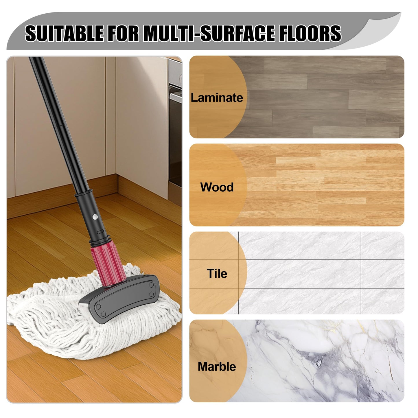 IOPRETTY Commercial Mops for Floor Cleaning - Looped-End Heavy Duty Wet Mop with Long Handle for Hardwood Wood Tile Vinyl - Reusable Cotton Head for Home Garage Kichen Bathroom