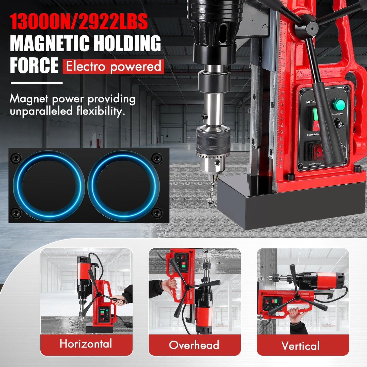 110V 1550W Magnetic Drill Press, 2" Drilling Capacity, 500 RPM, Variable Speed Single-Rail Portable Industrial Drill for Steel, Construction & DIY