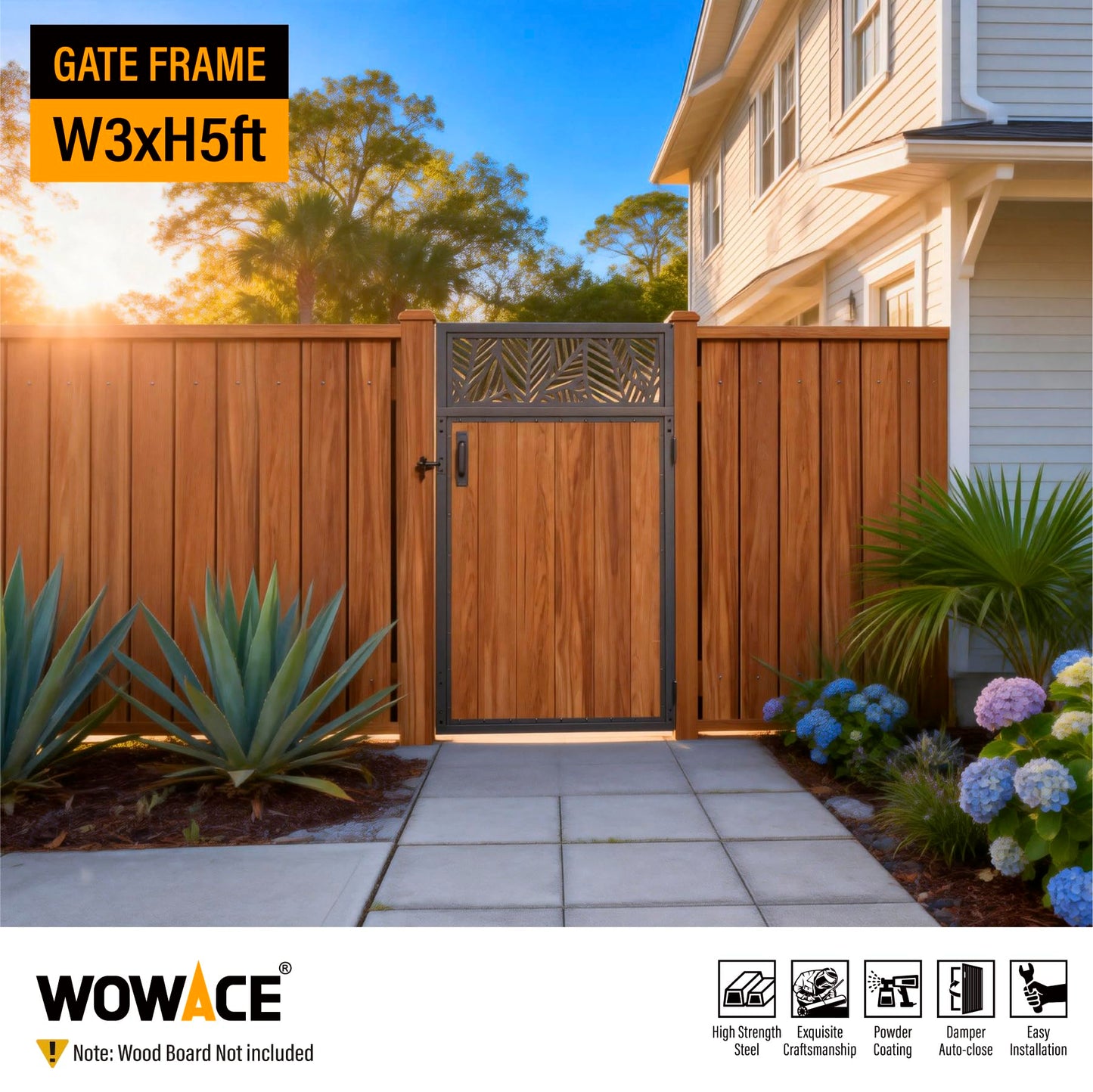 WOWACE 3x5FT Fence Gate Frame Kit 201 Stainless Steel Heavy Duty Garden Gates Anti-Sag Backyard Front Gate Reinforcement Hardware, Left/Right Mount (No Wood Planks Included)
