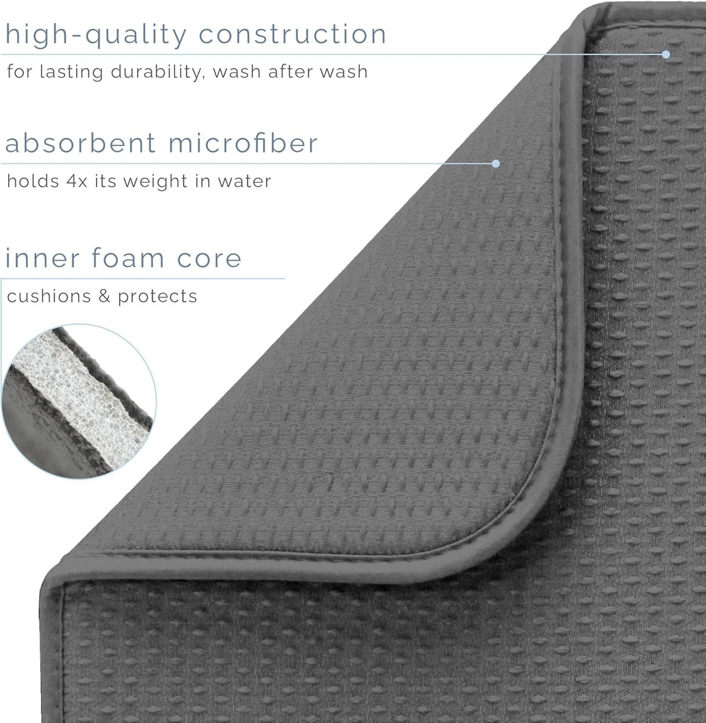 S&T INC. XL Dish Drying Mat - Absorbent Microfiber Kitchen Counter Pad, 18” x 24”, Grey Diamond Texture