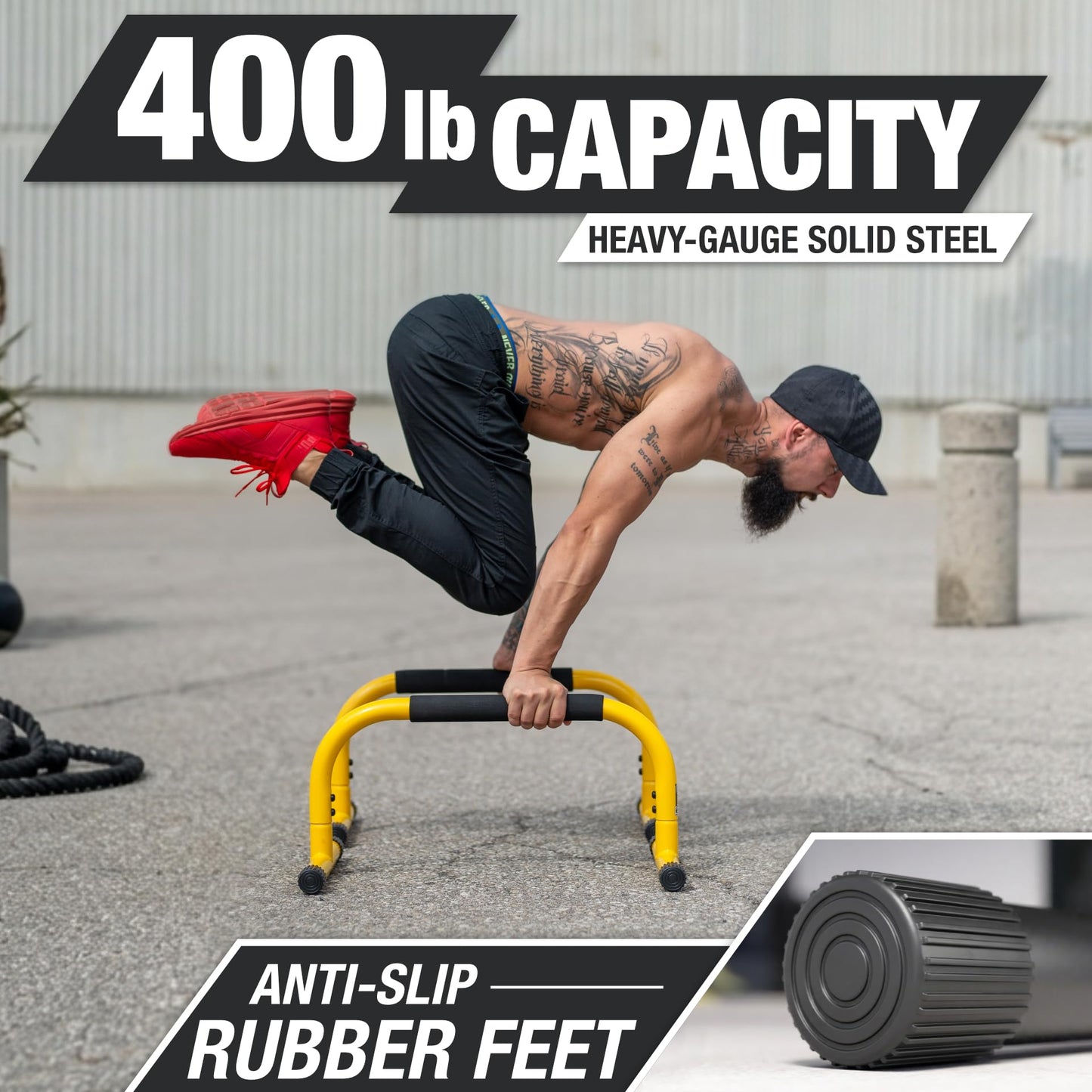 Lebert Fitness Parallette Bars Black – Push Up & Dip Bars for Calisthenics, Bodyweight Training, L-Sits & Handstands – Heavy Duty Steel with Non-Slip Foam Grips