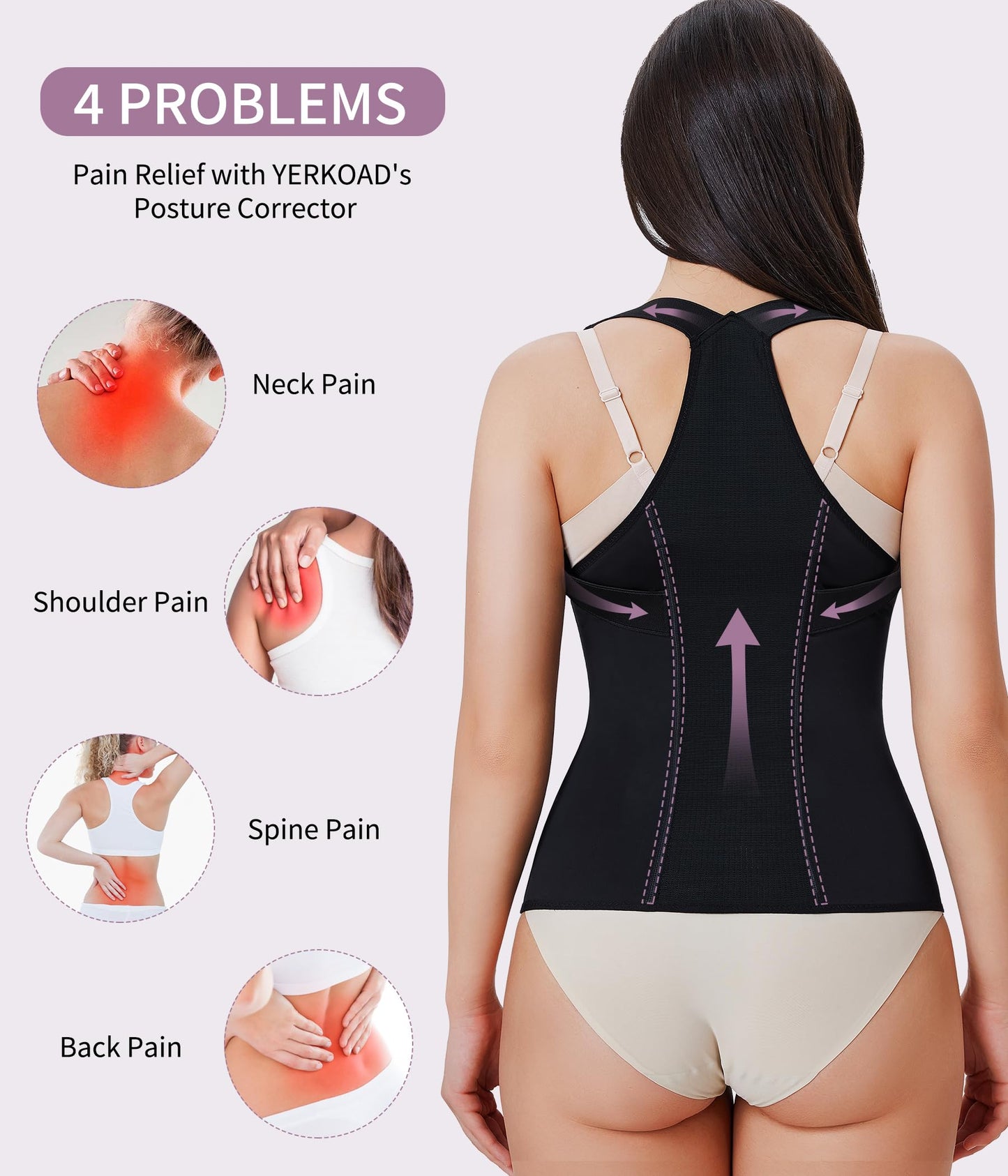 YERKOAD Back Brace Waist Trainer for Women Back Straightener Posture Corrector Adjustable Full Back Support Brace 3X-Large Black