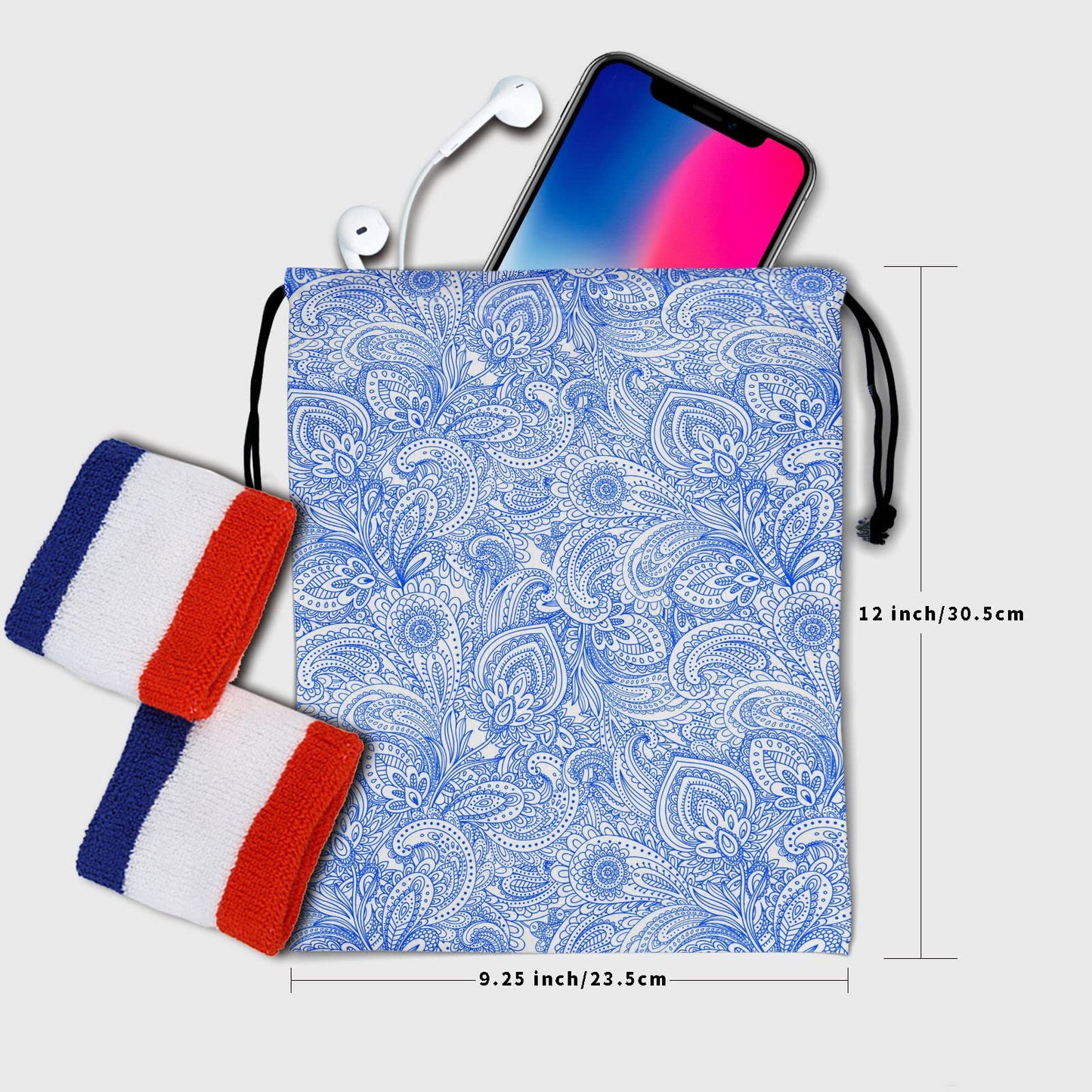Blue White Floral Grip Bag - Traditional Flower Grip Bags for Gymnasts with Teal Flowers, Adjustable for Personal Equipment