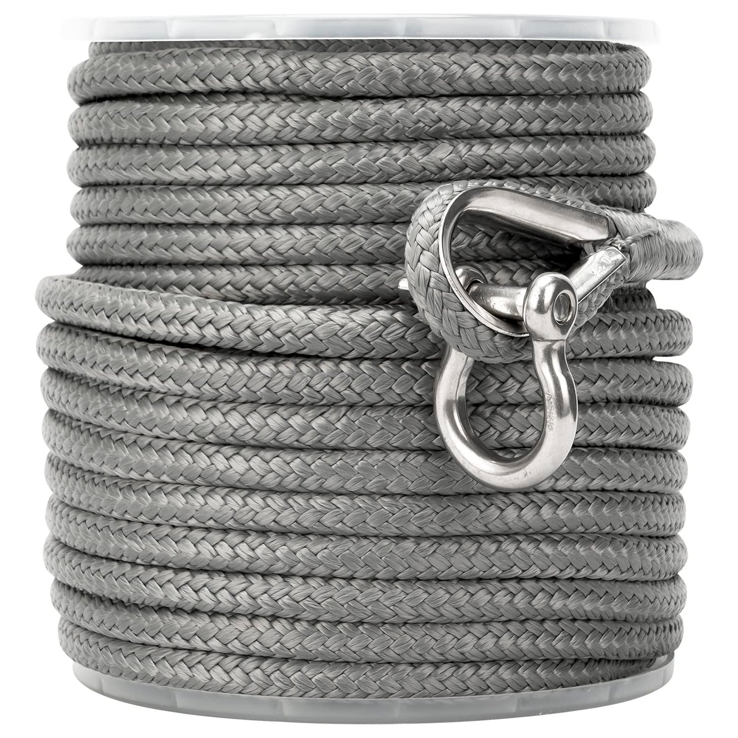 MARINE SYSTEM Made 3/8 Inch 100 FT 150 FT Black Grey Nylon Anchor Line Double Braided Anchor Rope/Line with Thimble (3/8" x 100' Grey Nylon)