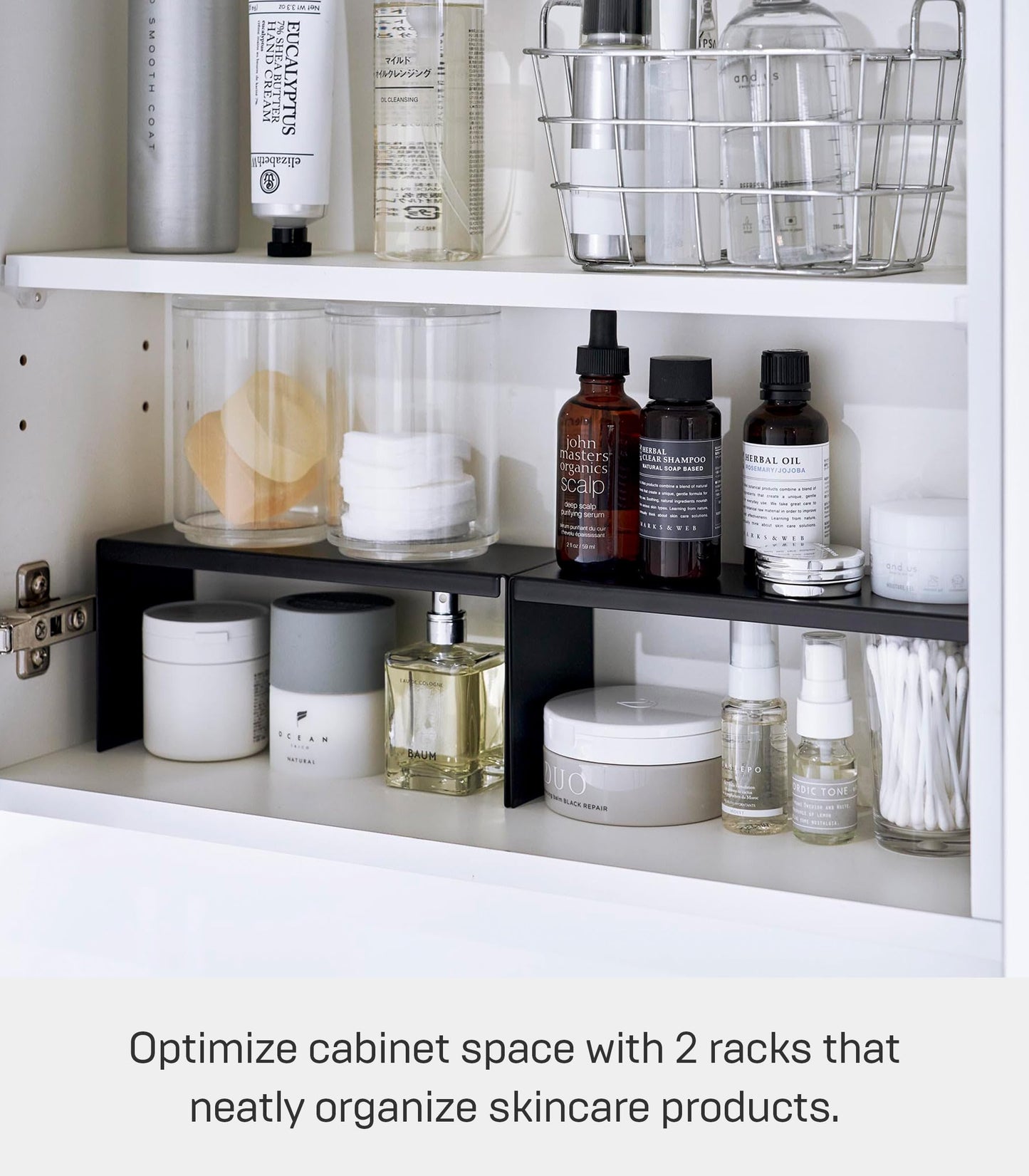 YAMAZAKI Home Tower Medicine Cabinet Vanity Storage Racks – Set of 2, Bathroom Mirror Organizer Risers - Steel -