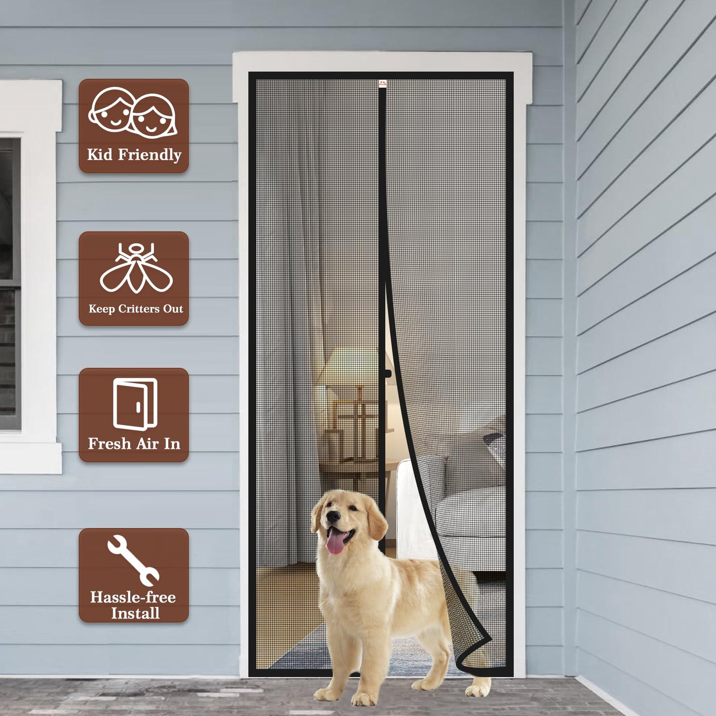 Yotache Customized Magnetic Screen for Door Size 25" - 35" Width, Reinforced Polyester Net Curtain for Back Walk Through Door