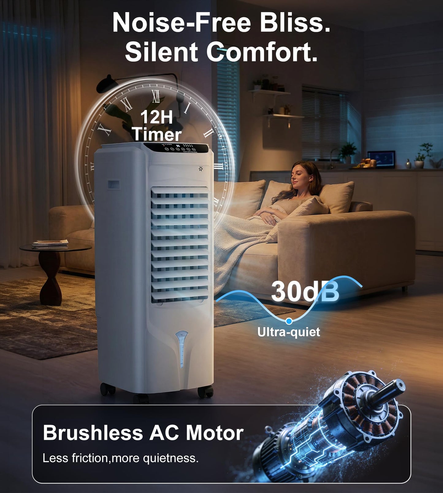 Landeagle 32" Swamp Cooler,1800CFM Windowless Portable Air Conditioners with 120°Oscillation,Evaporative Coolers with 4.2Gal Tank,12H Timer,Cooling Fans that Blow Cold Air for Room Indoor,Lvory White