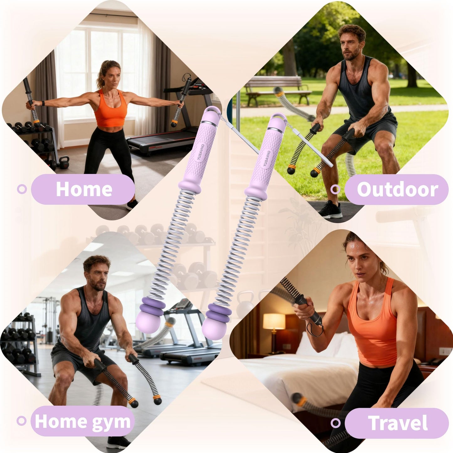 Adjustable Ropeless Battle Ropes for Home Gym for Men & Women, Quiet Air Resistance Heavy Duty Cordless Battle Rope,Exercise Ropes with Variable Resistance, Strength & Low-Impact Cardio for HIIT