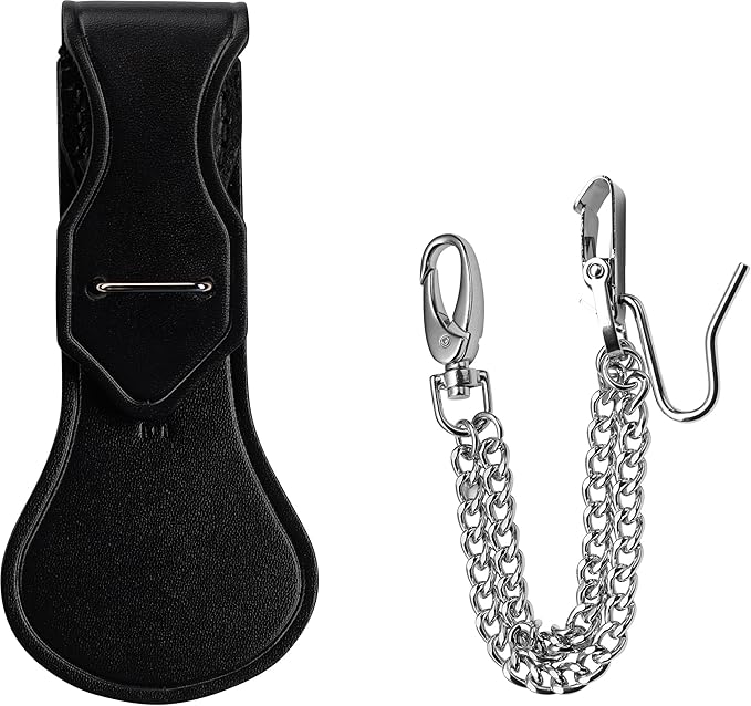 USMC Officer's Sword Frog Bundle Leather Saber Holder with Chrome Metal Chain for Ceremonial Sword