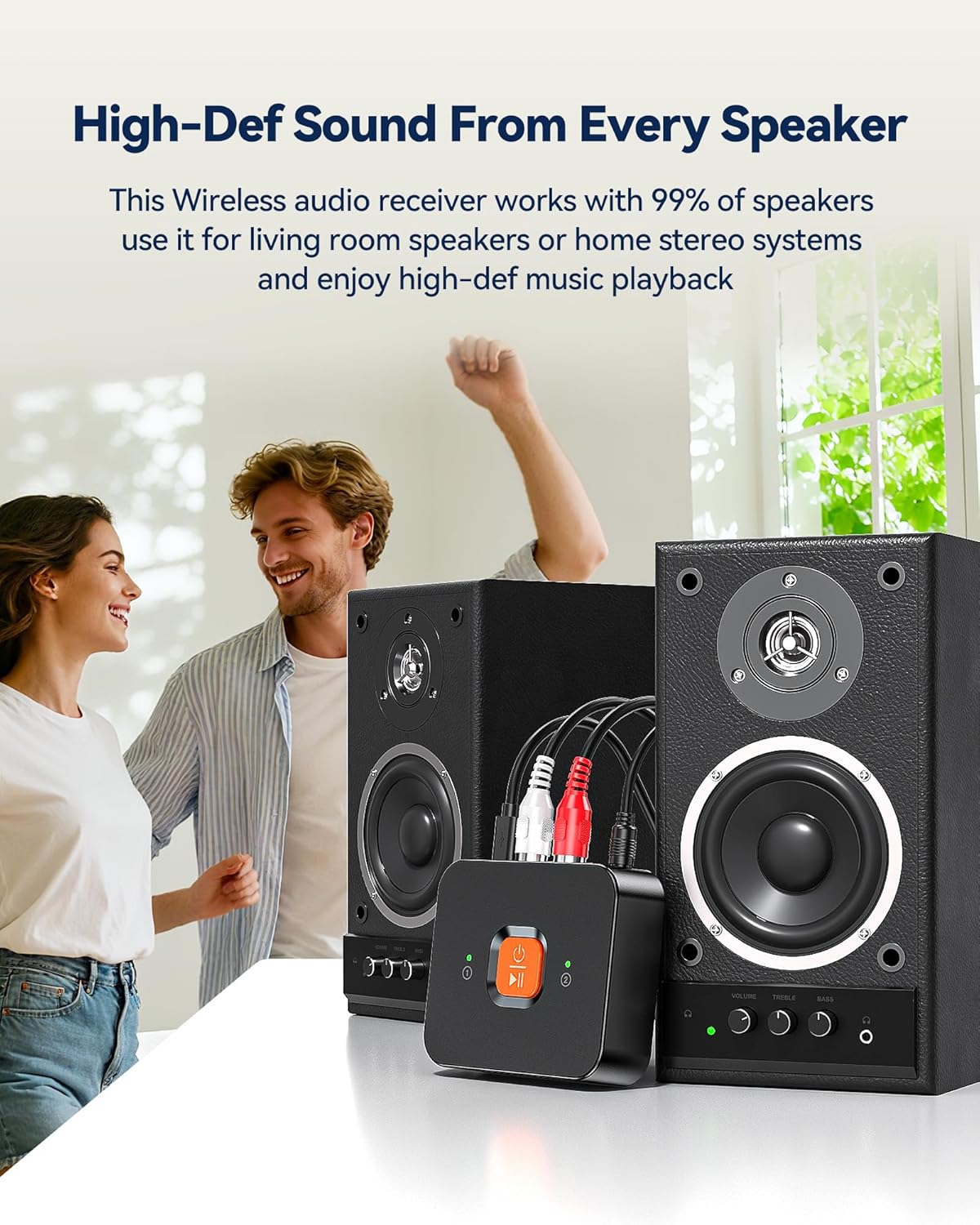 MiiTeeks 6.0 Bluetooth to RCA Adapter for Stereo Receiver-Long Range Low Latency Bluetooth Receiver for Home Stereo
