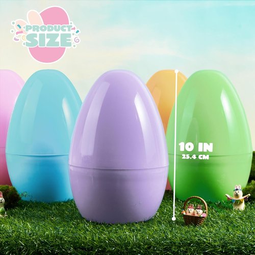 JOYIN Jumbo Easter Eggs - 10" Pastel Plastic Fillable Eggs for Treats, Party Favors & Decorations | 6 Pack
