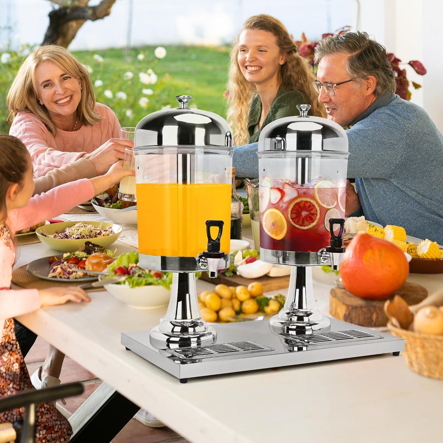 tonchean 4.4 Gallon Dual Drink Dispenser, Beverage Dispensers with Ice Core and Spigot, Stainless Steel Juice Dispenser for Parties, Wedding, Hotel Buffet, Banquet, Restaurant