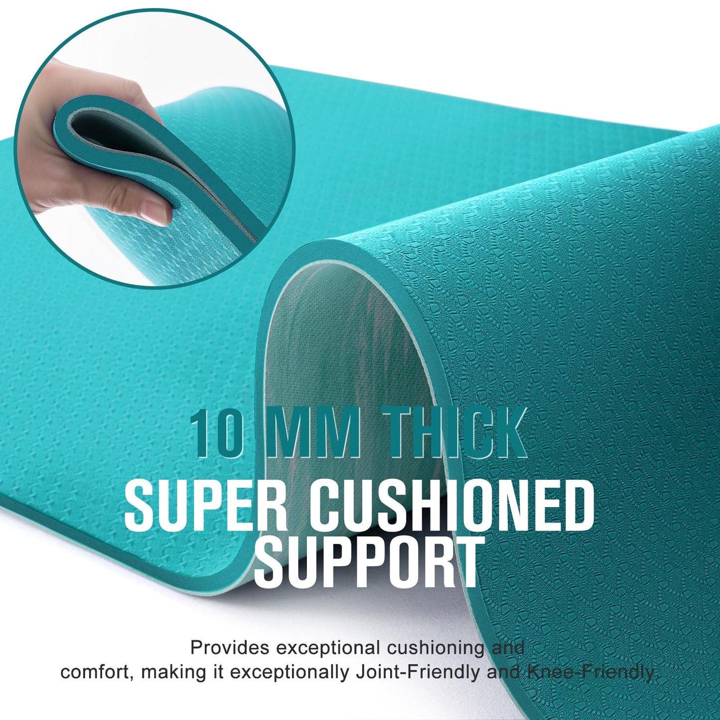Extra Thick Yoga Mat, 2/5 Inch (10MM), Natural Rubber and TPE Non Slip Yoga Mats with Strap for Women Men, Eco Friendly Exercise Mat for Yoga, Pilates and Home Workout