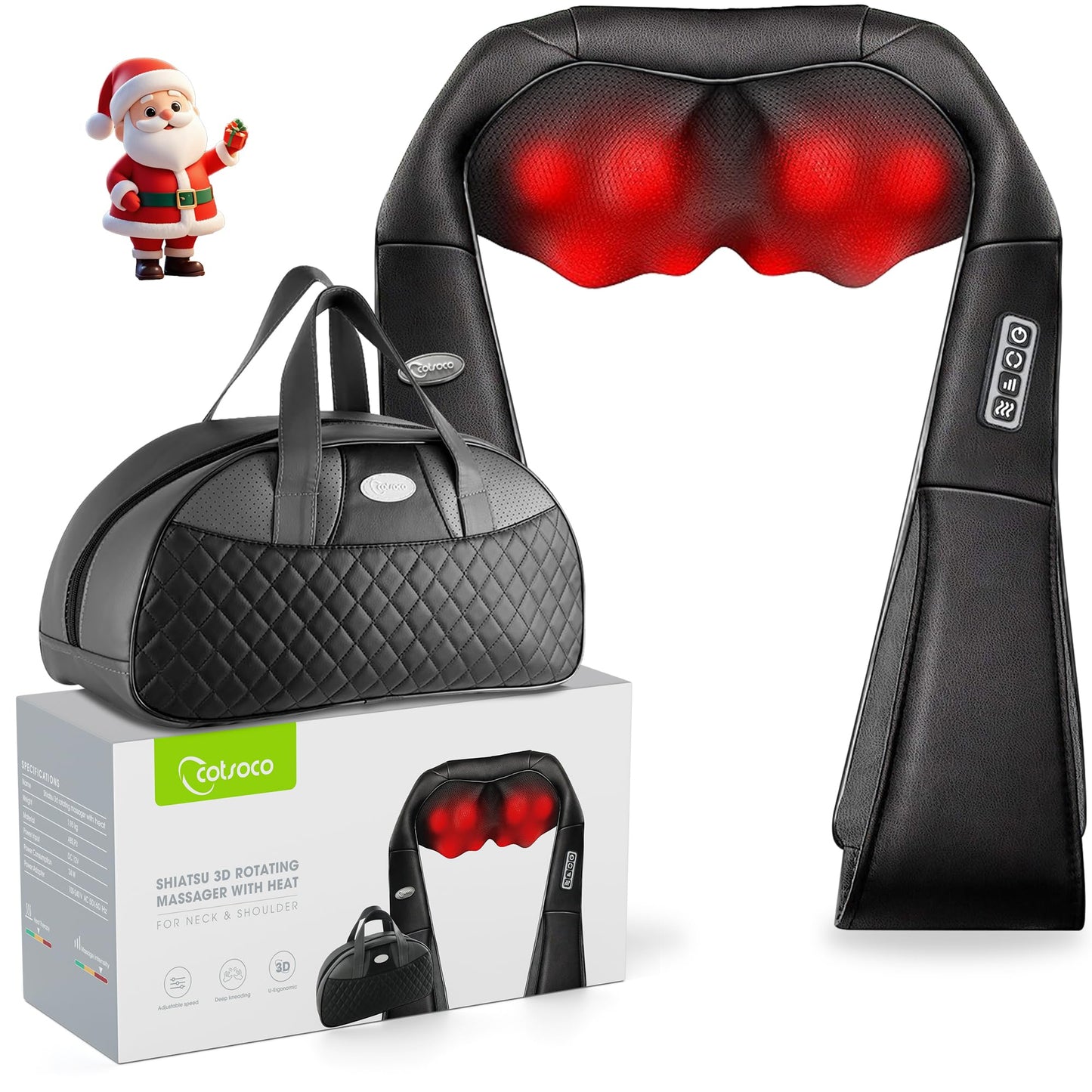 cotsoco Neck Massager,Shiatsu Shoulder and Back Massager with Heat, Electric Deep Tissue Massage Pillow for Body Muscle Pain Relief,Best Gifts Mom Dad Women Men,Home, Office Car Use