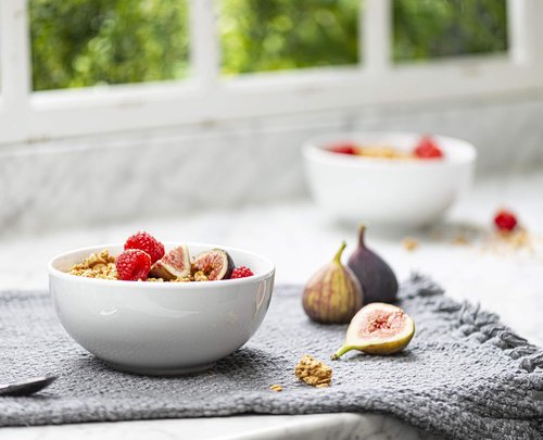 KooK Ceramic Cereal Bowls - Microwave & Dishwasher Safe Porcelain Dishes | 24 oz Deep Interior, Marshmallow White (Set of 4)