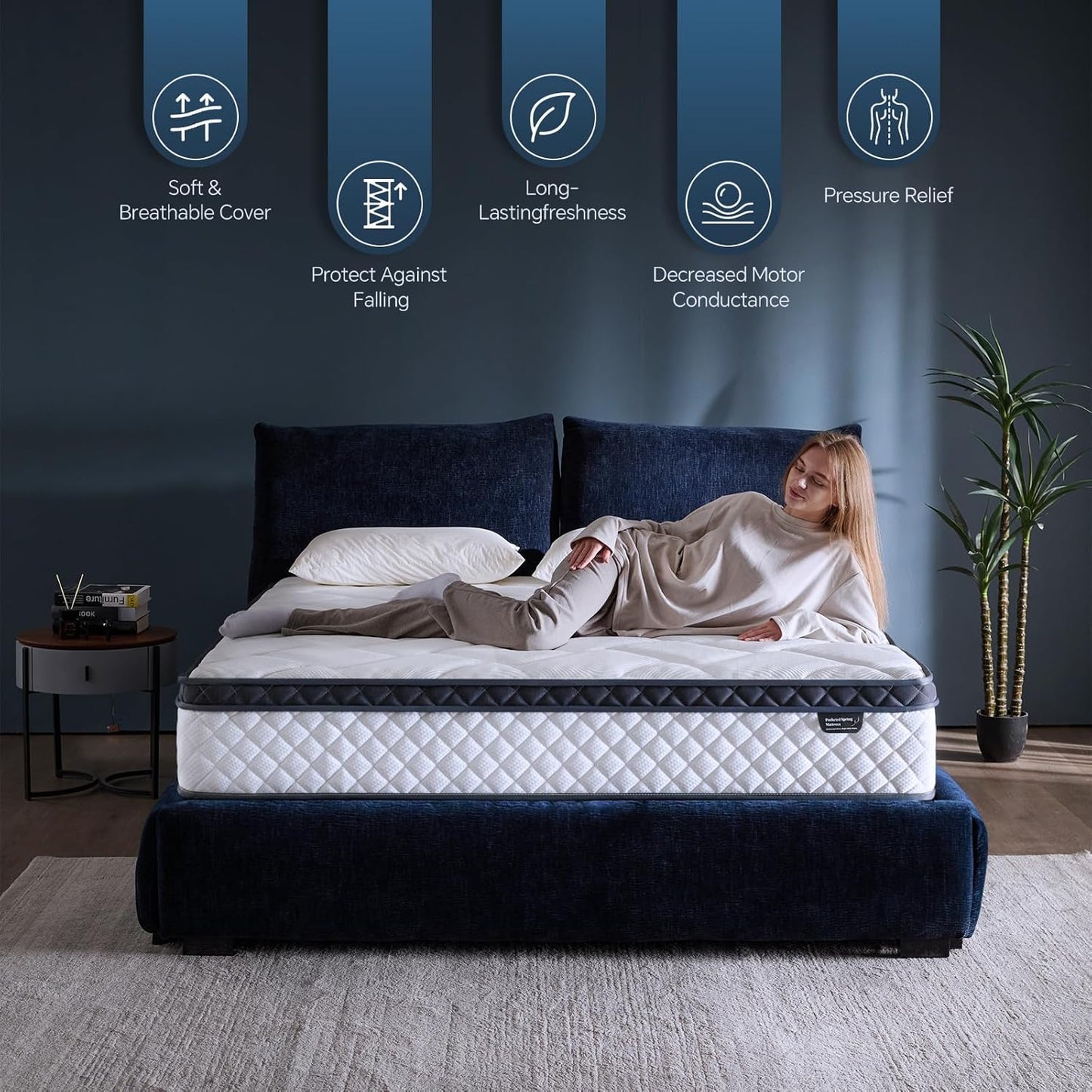 Skiennix Queen Size Mattress - 12 Inch Hybrid Design with Pocket Springs | Ergonomic Medium Firm Support