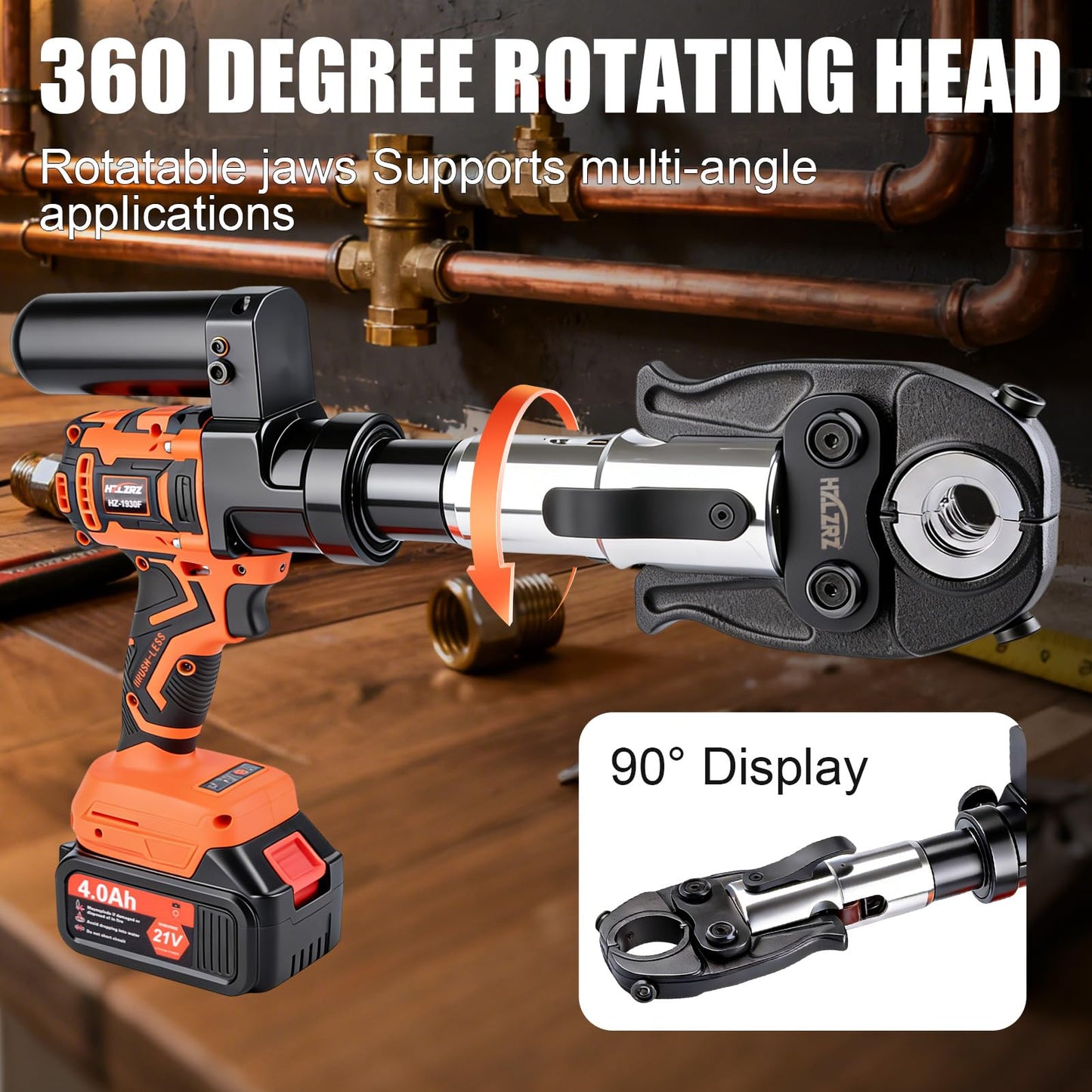 HZLZRZ Upgraded 21V Pro Press Tool Kit Cordless Plumbing Press Tool for Copper and PEX Pipes, Includes 1/2, 3/4, 1” Copper & 3/8”–1” PEX Dies, F877 Stainless Steel Sleeves, 2-Pack 4.0Ah Batteries Case