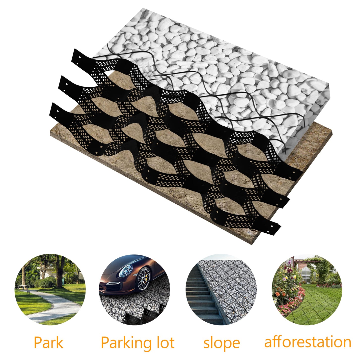 Sunnyglade 4" Thick Ground Grid 16.5 x 6.5 FT, Gravel Retainer 1880 LBS Per Sq ft, Geo Grid Driveway Stabilization for DIY Patio Walkway Driving RV Parking Slopes and Garden (Black, 6.5 x 16.5 FT)