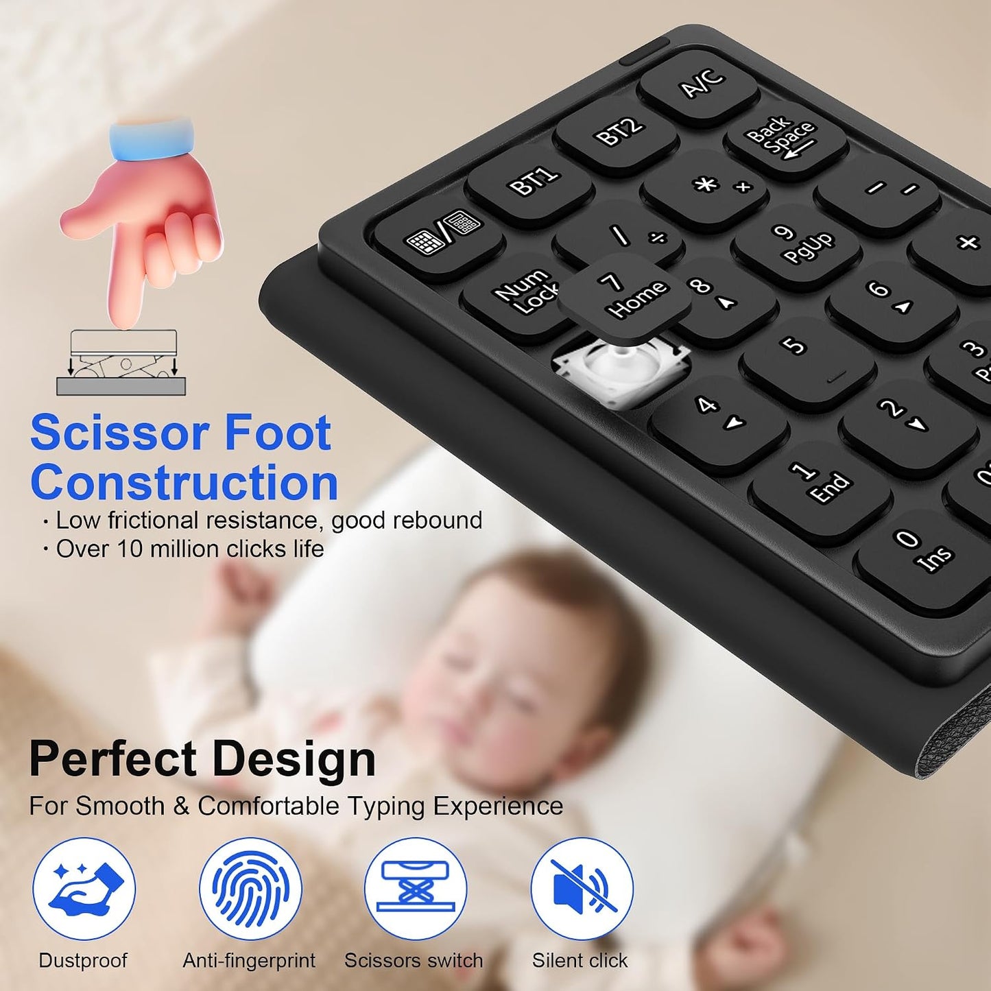 Tioleje 23-Keys, 3 1 Bluetooth Number Pad Touchpad with Calculator - Rechargeable Folding Portable Wireless Numeric